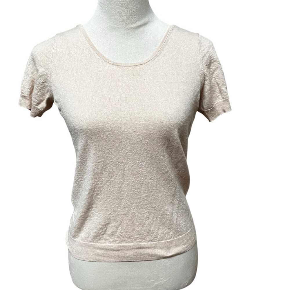 Moda International Medium (Fits like small) Light Peach Short Sleeve Sweater Bow